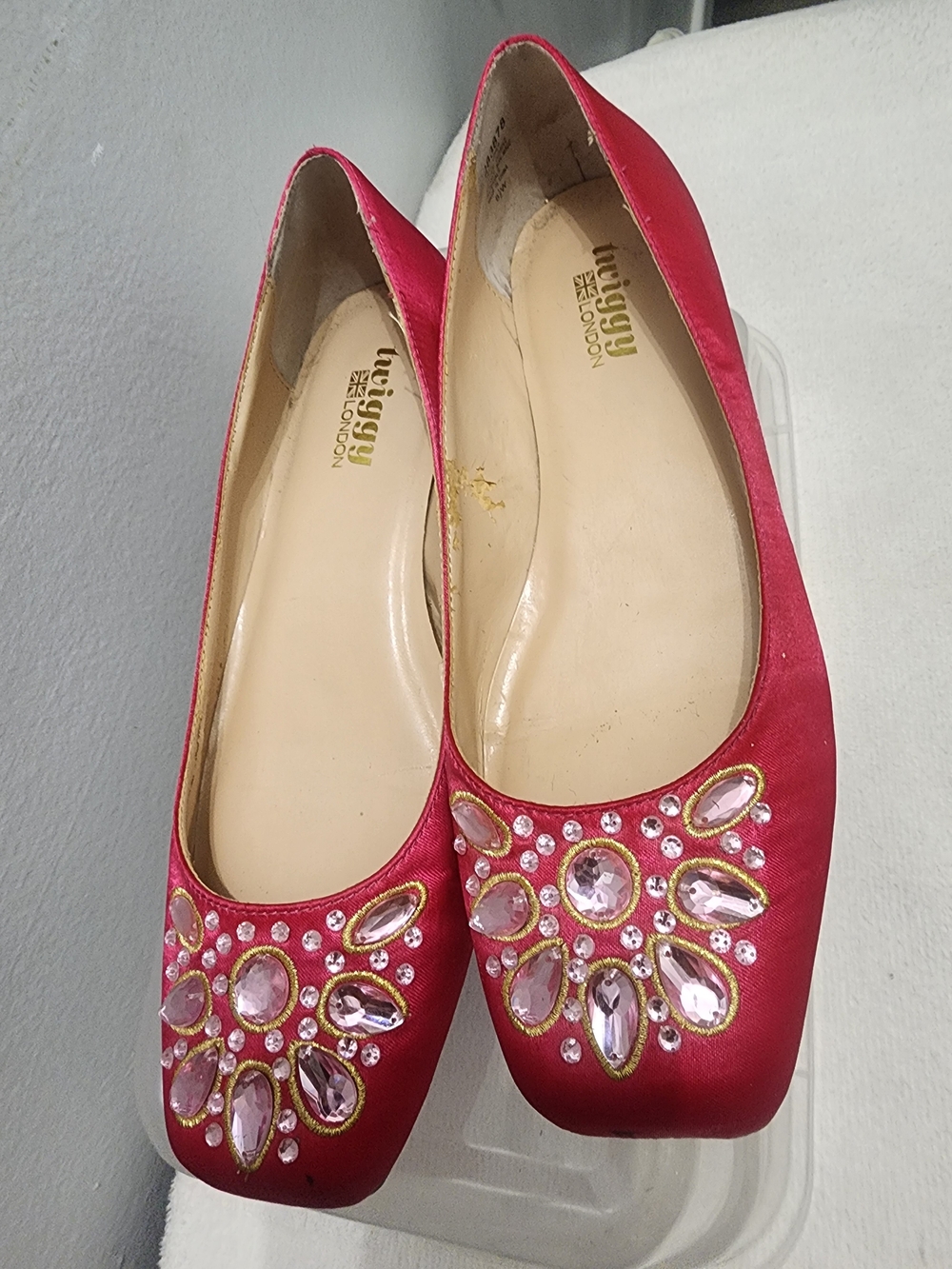 twiggy LONDON Hot Pink Satin Jeweled Ballet Flats
